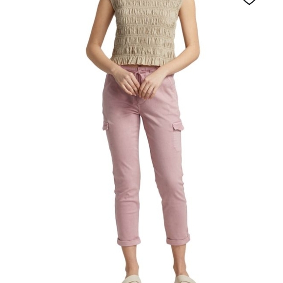 PAIGE CHRISTY VINTAGE GARDEN ROSE PINK DENIM HIGH RISE CARGO JEANS NWT SIZE 10 - Picture 4 of 13